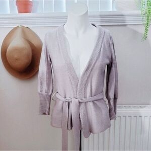 Vintage Y2K Costa Blanca Tie Waist Puff Sleeve Cardigan- Light Taupe/Lilac- XS
